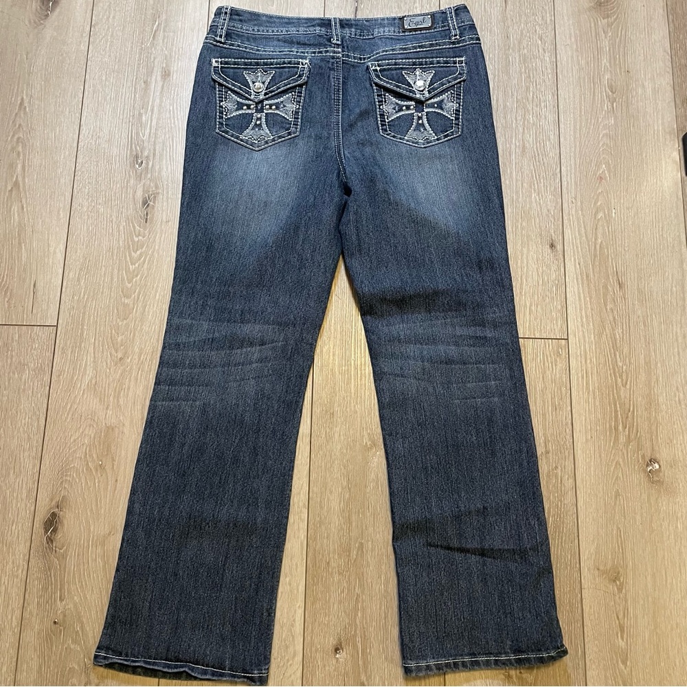 Y2K‎ Vibe Earl Jeans Petite 8P Slim Boot Cross Embellished Rhinestone Denim